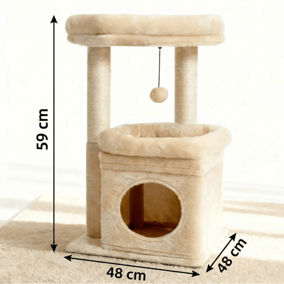 theMiaou Arbre à Chat “Cosy Duo” – Petit Arbre à Chat Doux avec Niche et Griffoirs