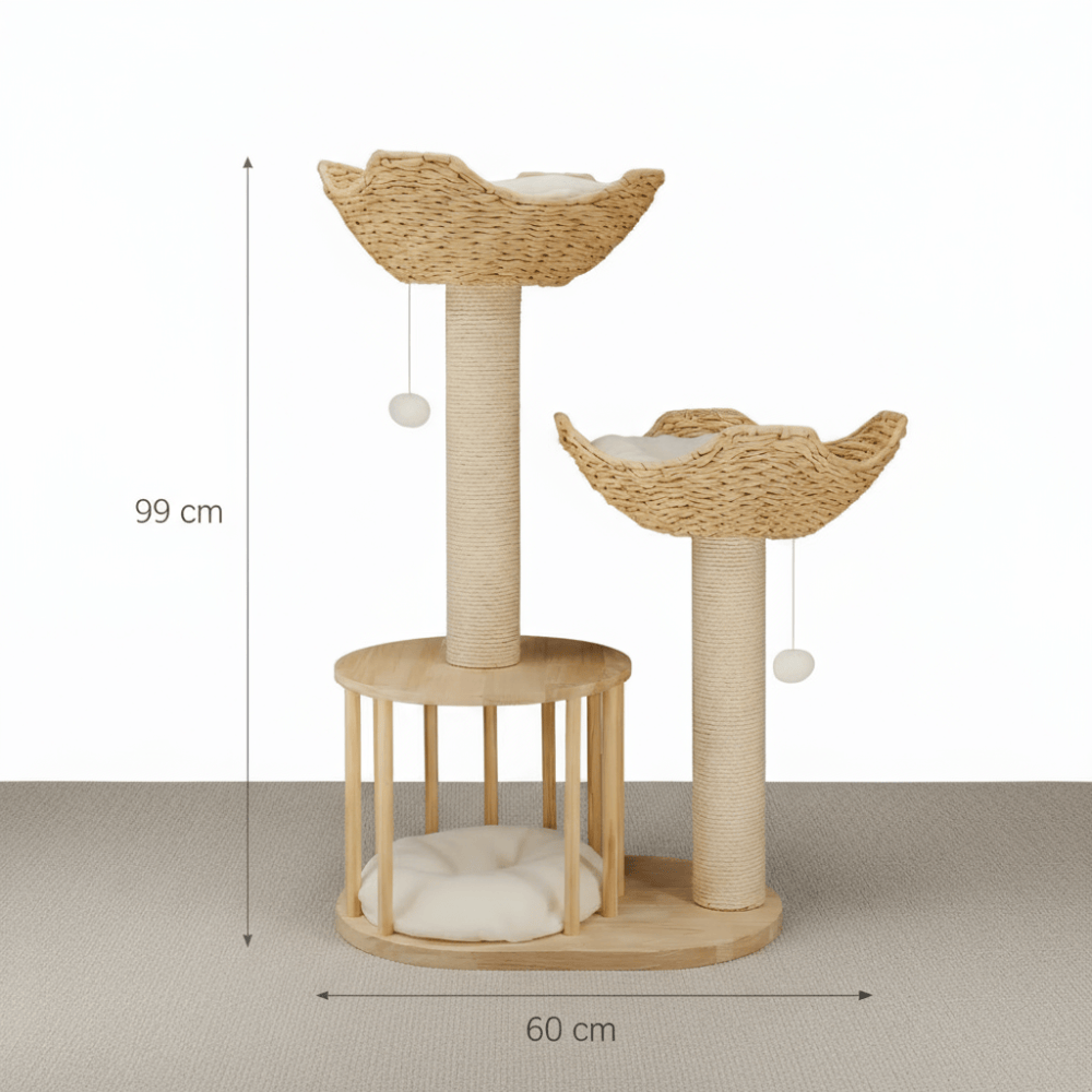 theMiaou Bois Arbre à Chat “Luma” – Petit Arbre à Chat Design en Bois avec Double Panier