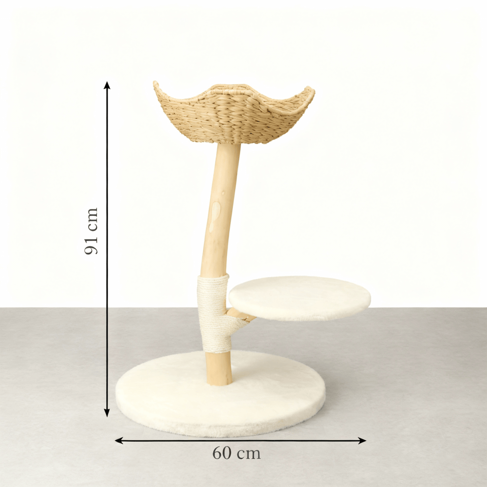 theMiaou Blanc Arbre à Chat “Natura” – Petit Arbre à Chat Design en Bois Naturel & Plateforme Douce