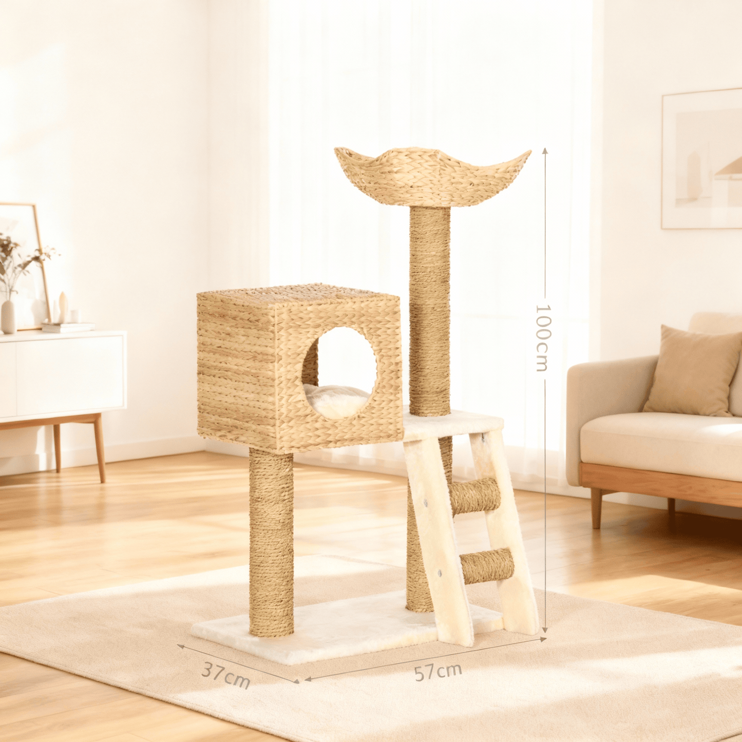 theMiaou Bois Arbre à Chat “Natural Loft” – Petit Arbre à Chat Design en Osier & Bois
