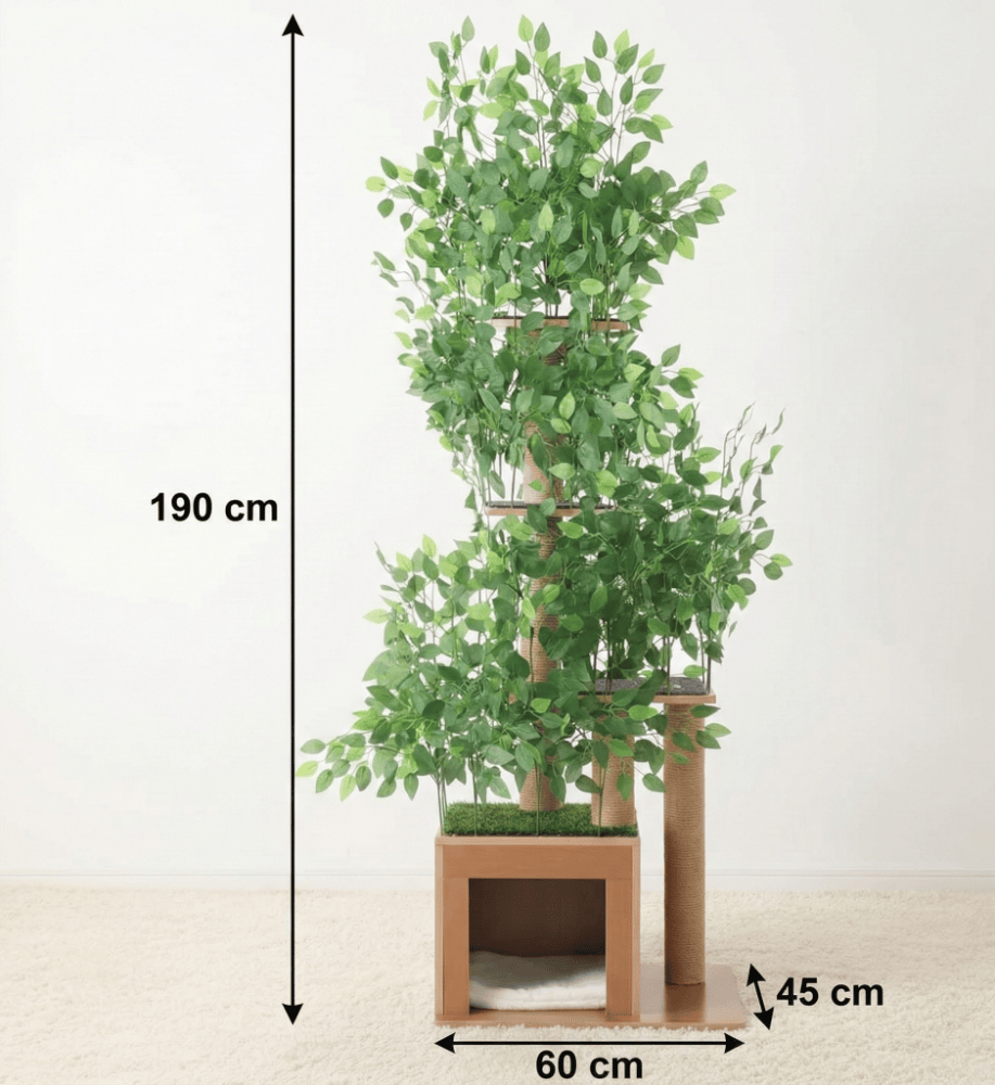 theMiaou Bois Arbre à Chat “Canopée” – Arbre à Chat XXL en Bois et Feuillage Naturel