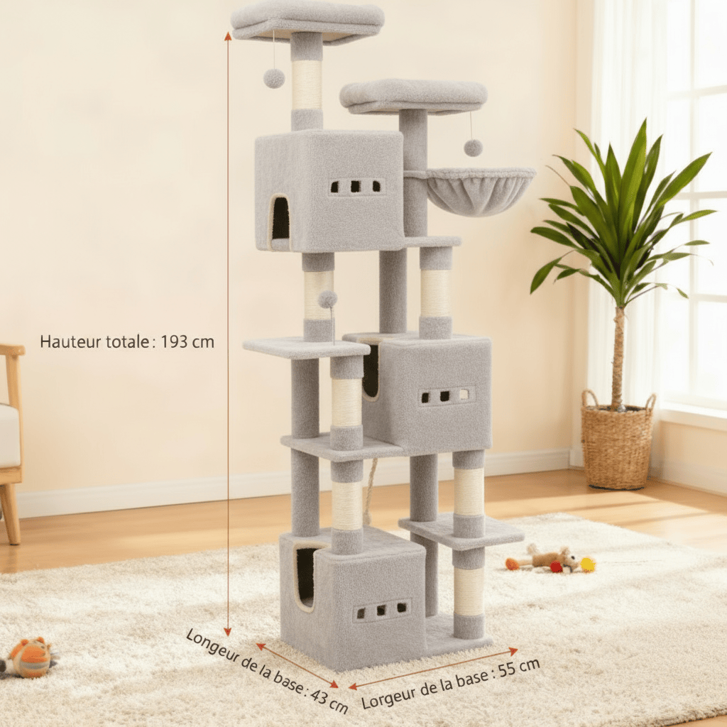 theMiaou Arbre à Chat “Majesta” – Arbre à Chat XXL Design et Ultra Stable à 4 Niveaux