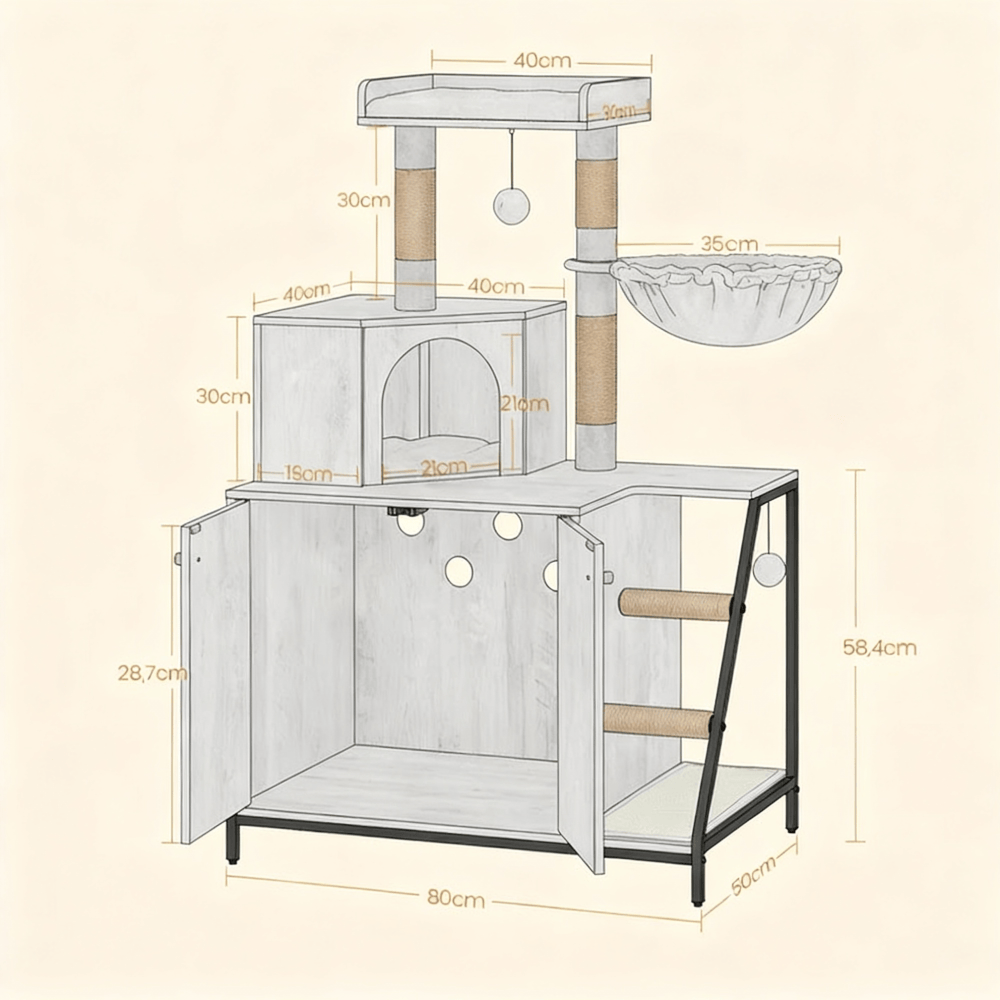 theMiaou Arbre à Chat “Elysia” – Grand Arbre à Chat Design avec Niche et Meuble Intégré