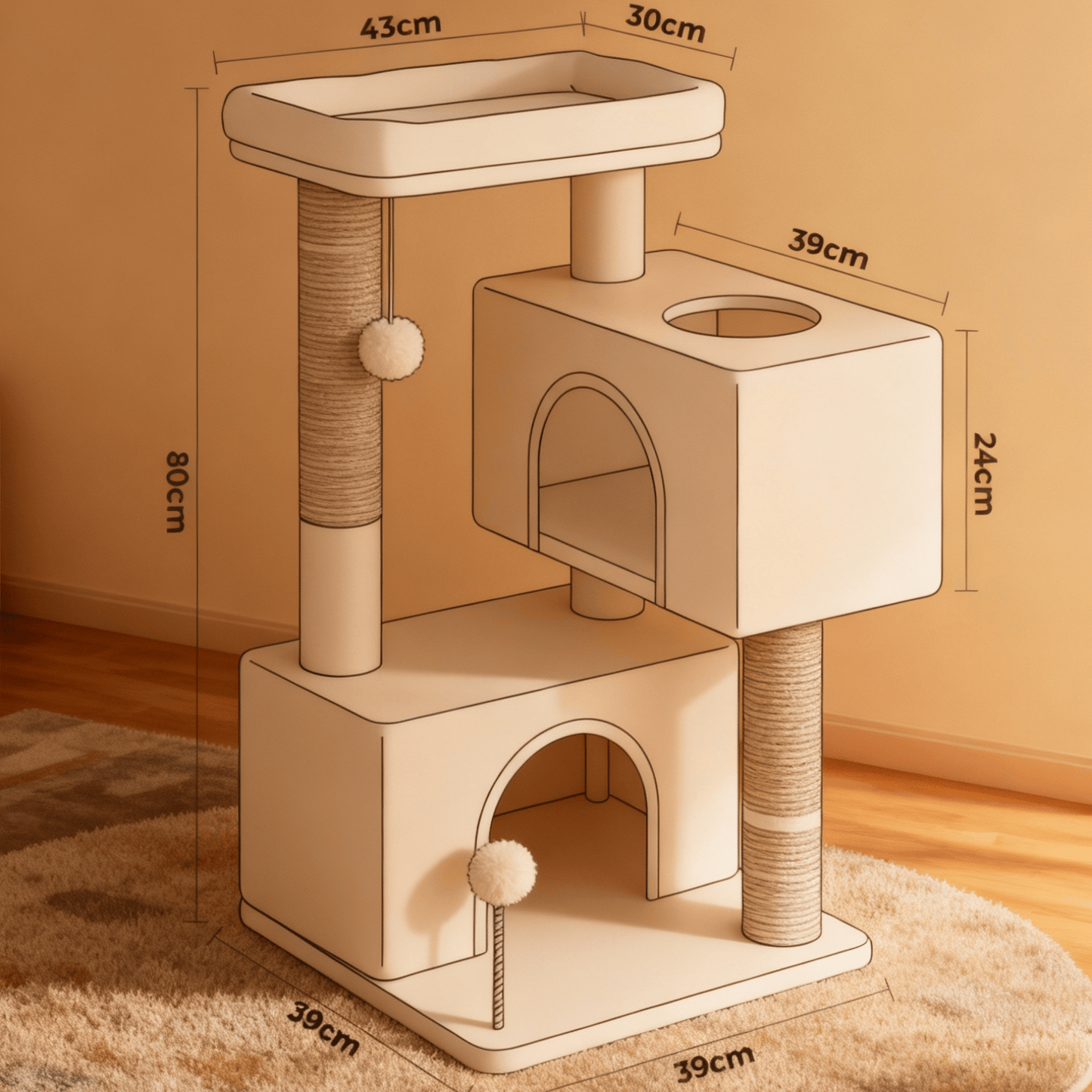 theMiaou Arbre à Chat “Onda” – Petit Arbre à Chat avec Double Niche et Panier Douillet