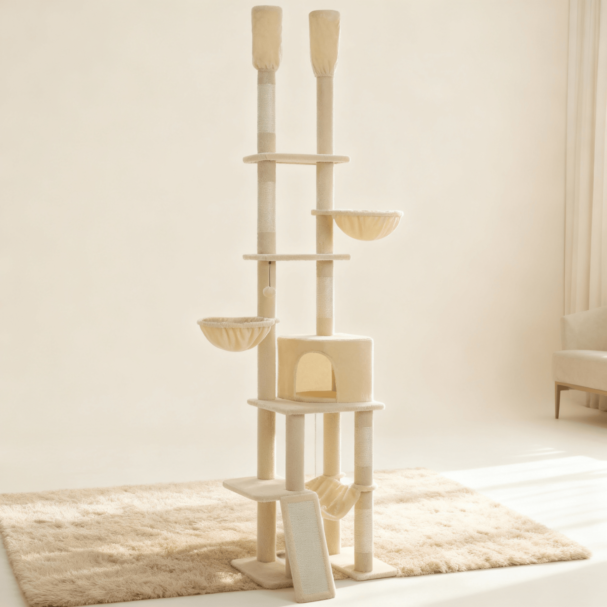 theMiaou Beige Arbre à Chat “Altura” – Arbre à Chat  Sol au Plafond Confortable & Ultra Stable