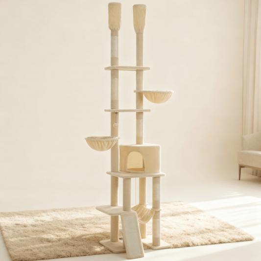 theMiaou Beige Arbre à Chat “Altura” – Arbre à Chat  Sol au Plafond Confortable & Ultra Stable