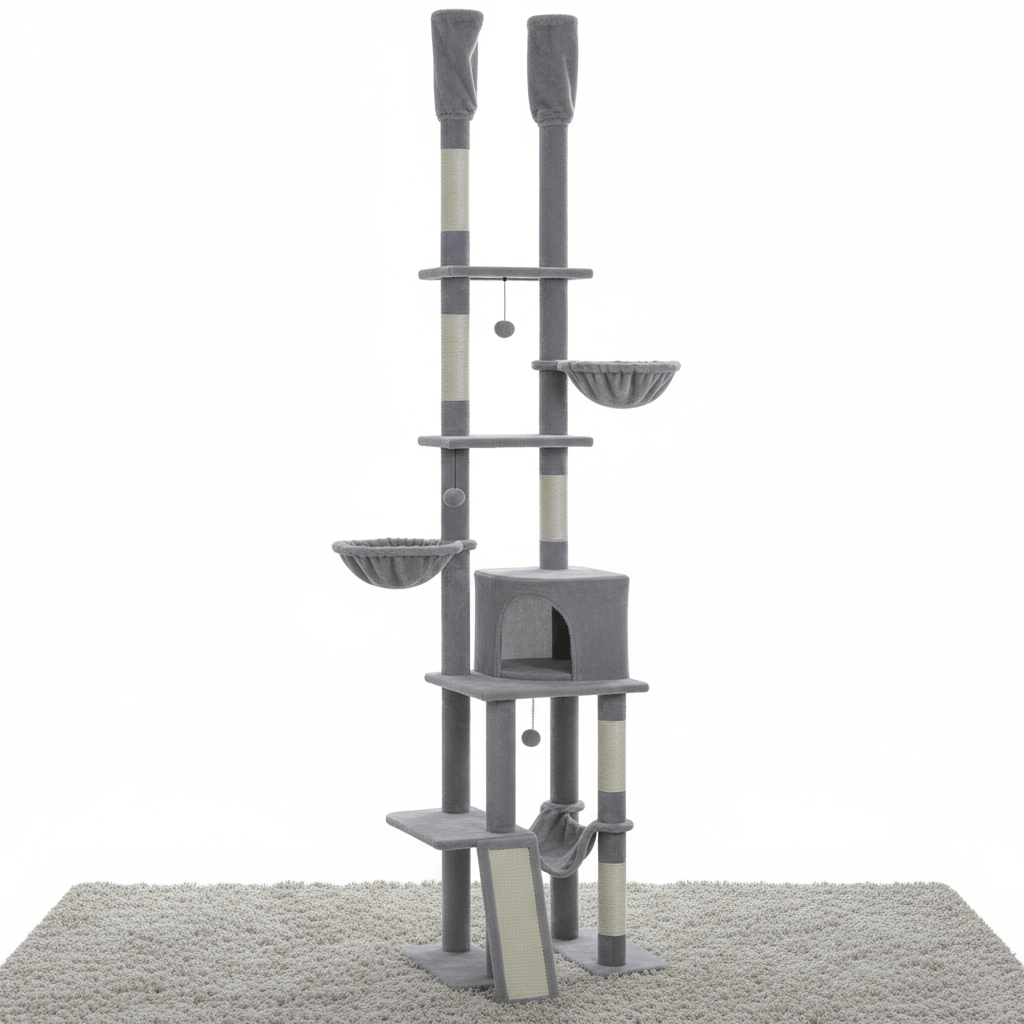 theMiaou Gris Arbre à Chat “Altura” – Arbre à Chat  Sol au Plafond Confortable & Ultra Stable