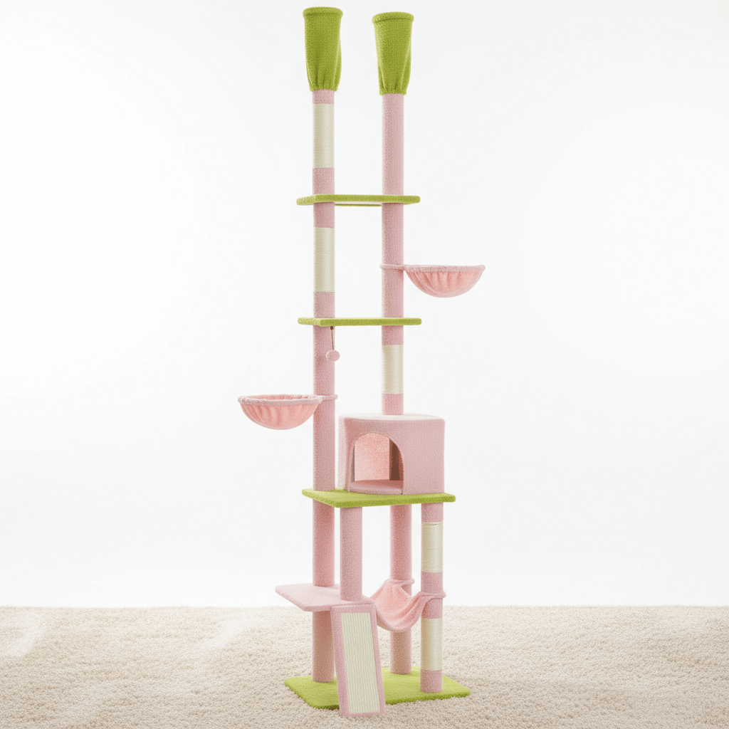 theMiaou Rose/Vert Arbre à Chat “Altura” – Arbre à Chat  Sol au Plafond Confortable & Ultra Stable
