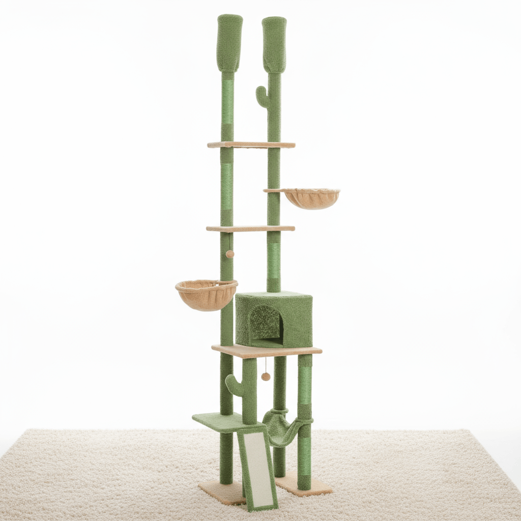 theMiaou Vert cactus Arbre à Chat “Altura” – Arbre à Chat  Sol au Plafond Confortable & Ultra Stable