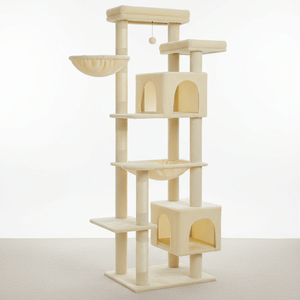 theMiaou Beige Arbre à Chat “Astra” – Arbre à Chat XXL avec Double Niche et Griffoirs en Sisal