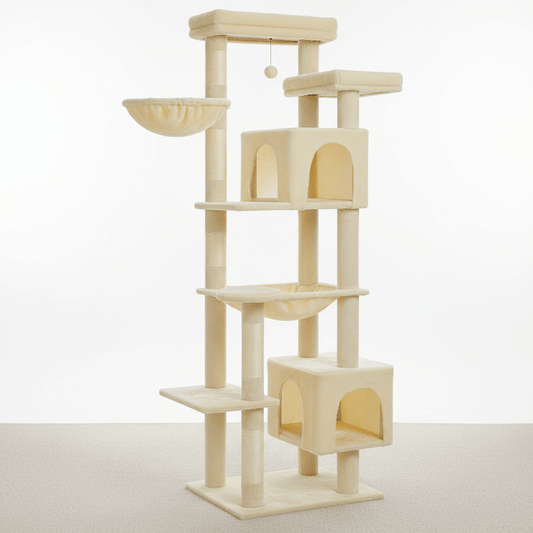 theMiaou Beige Arbre à Chat “Astra” – Arbre à Chat XXL avec Double Niche et Griffoirs en Sisal