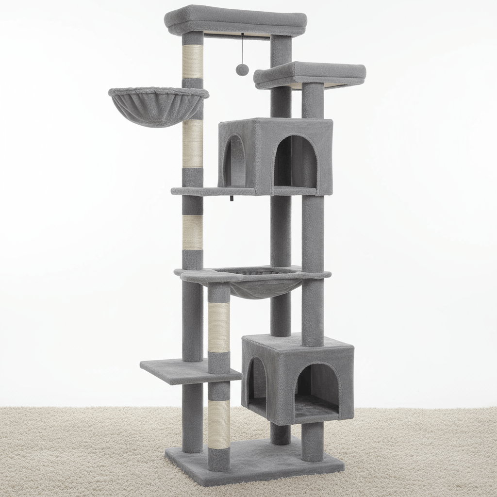 theMiaou Gris Arbre à Chat “Astra” – Arbre à Chat XXL avec Double Niche et Griffoirs en Sisal