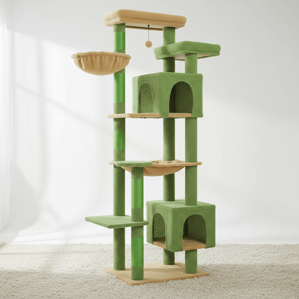 theMiaou Vert cactus Arbre à Chat “Astra” – Arbre à Chat XXL avec Double Niche et Griffoirs en Sisal