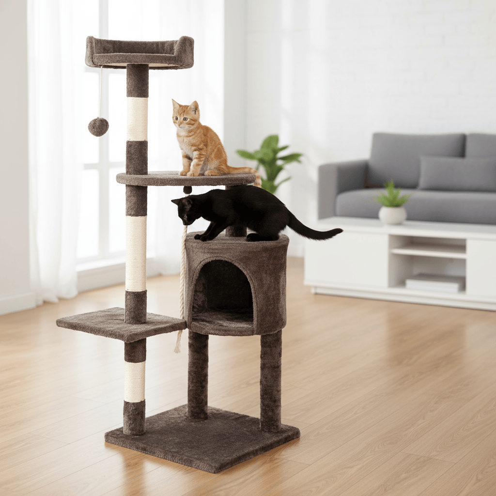 theMiaou Arbre à Chat “Luna” – Grand Arbre à Chat avec Niche, Plateformes et Griffoirs