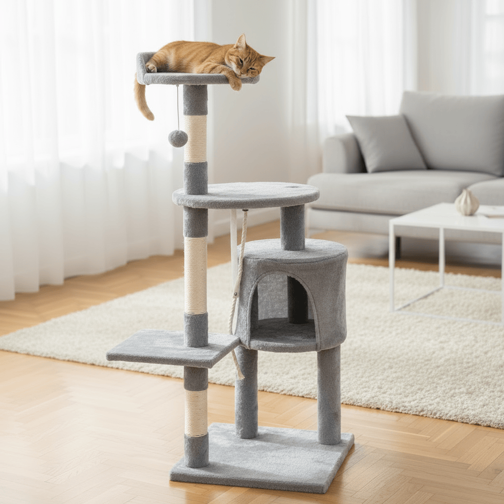 theMiaou Arbre à Chat “Luna” – Grand Arbre à Chat avec Niche, Plateformes et Griffoirs