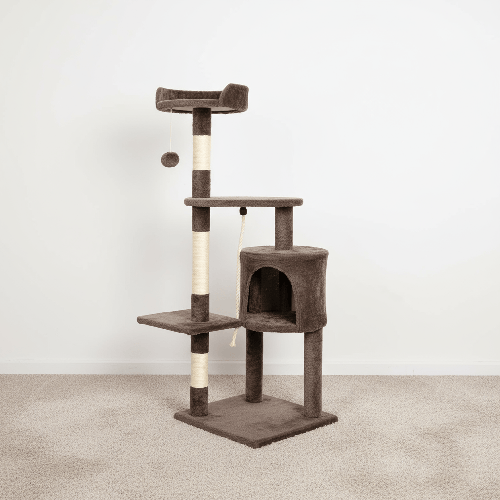 theMiaou Marron Arbre à Chat “Luna” – Grand Arbre à Chat avec Niche, Plateformes et Griffoirs
