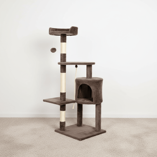 theMiaou Marron Arbre à Chat “Luna” – Grand Arbre à Chat avec Niche, Plateformes et Griffoirs