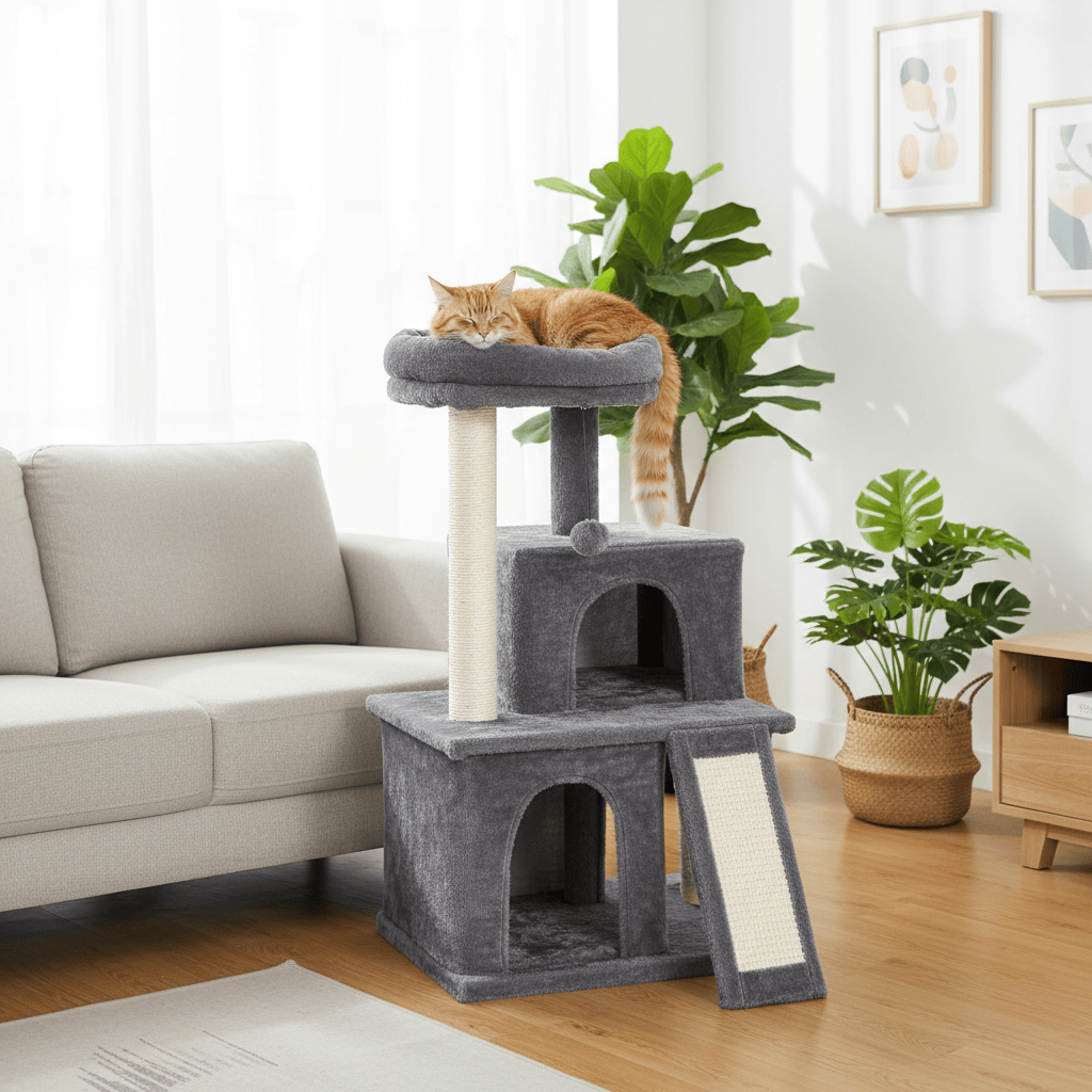 theMiaou Arbre à Chat “Nubo” – Petit Arbre à Chat avec Double Niche Confortable