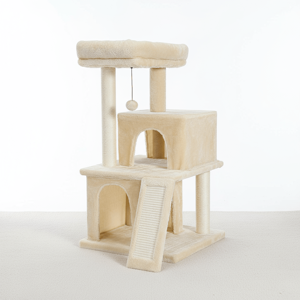 theMiaou Beige Arbre à Chat “Nubo” – Petit Arbre à Chat avec Double Niche Confortable