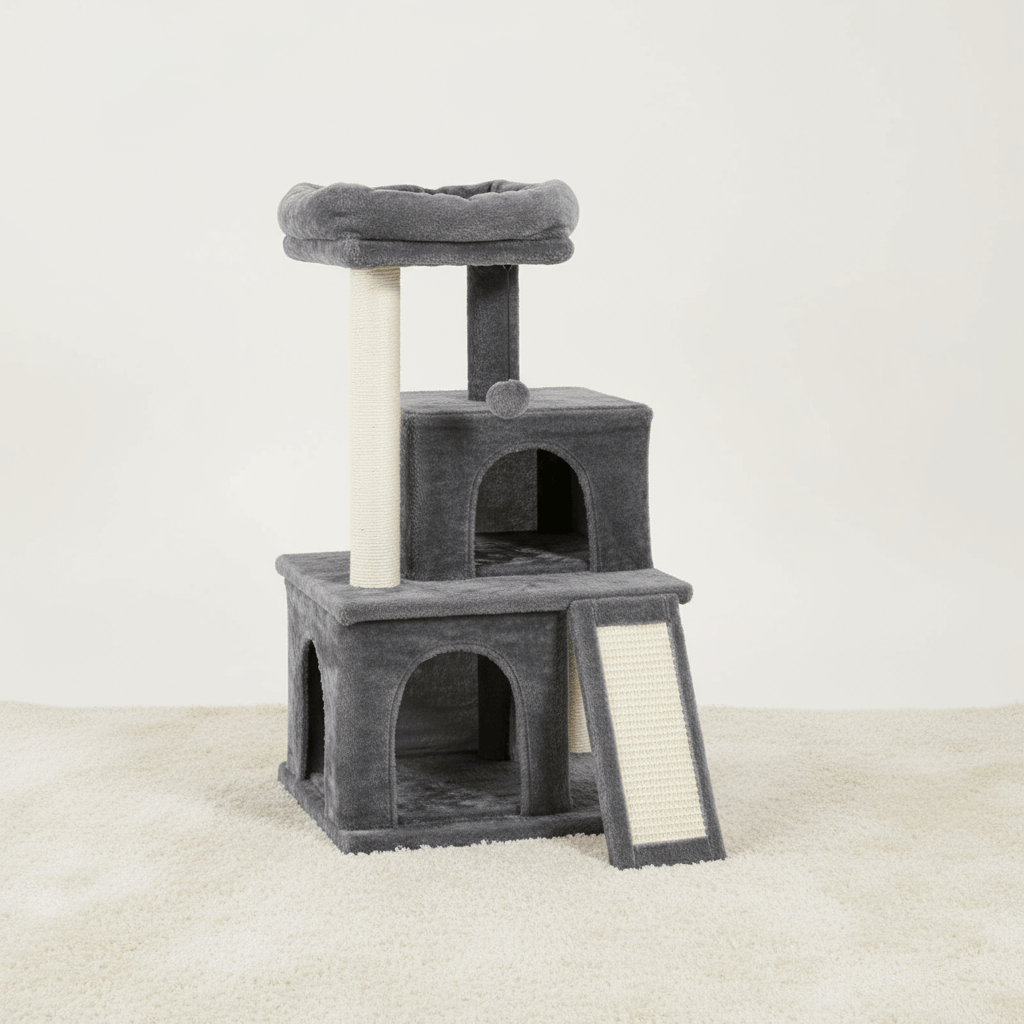 theMiaou Gris anthracite Arbre à Chat “Nubo” – Petit Arbre à Chat avec Double Niche Confortable