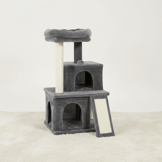 theMiaou Gris anthracite Arbre à Chat “Nubo” – Petit Arbre à Chat avec Double Niche Confortable