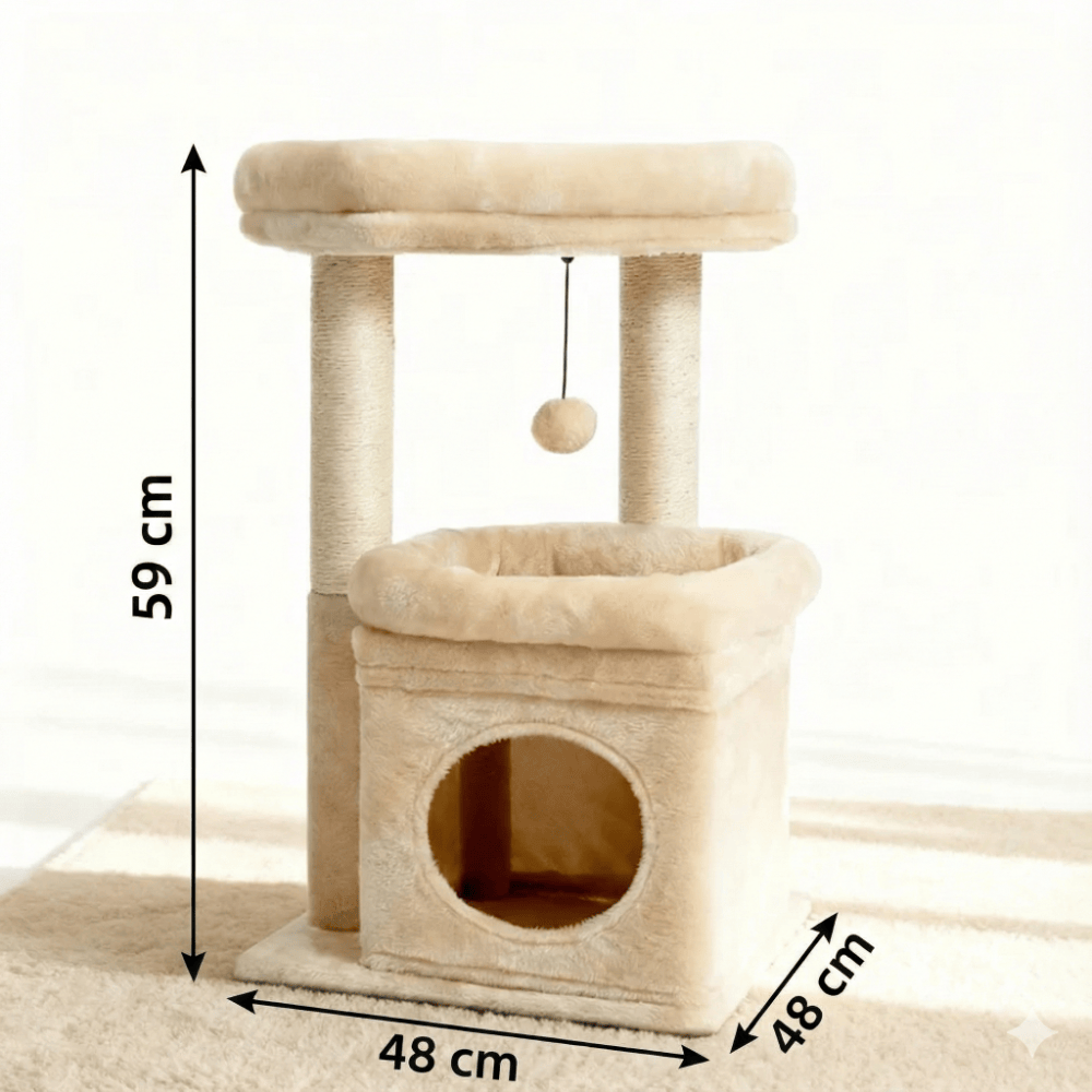 theMiaou Arbre à Chat “Cosy Duo” – Petit Arbre à Chat Doux avec Niche et Griffoirs