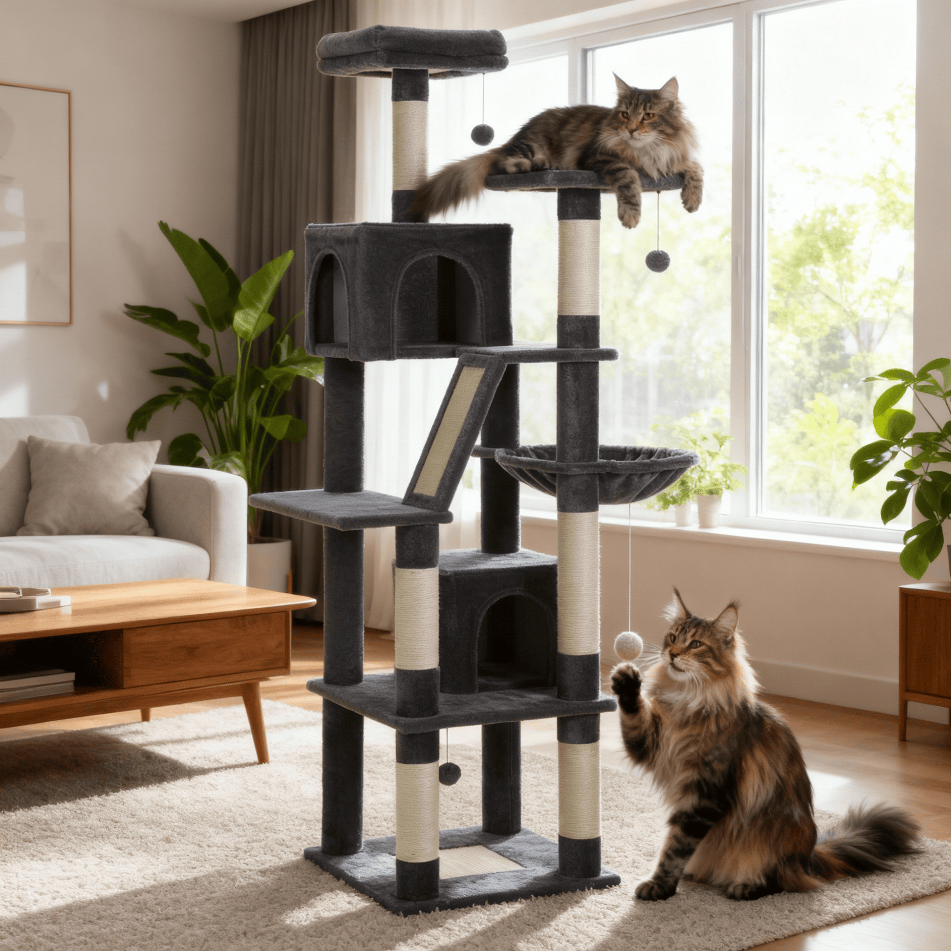 theMiaou Arbre à Chat “Everest” – Arbre à Chat XXL Multi-Niveaux avec Hamac et Paniers Douillets
