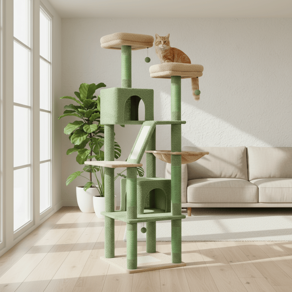 theMiaou Arbre à Chat “Everest” – Arbre à Chat XXL Multi-Niveaux avec Hamac et Paniers Douillets