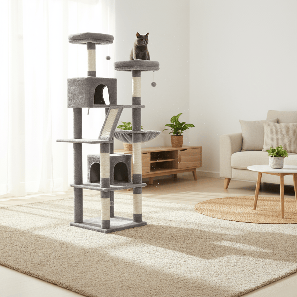 theMiaou Arbre à Chat “Everest” – Arbre à Chat XXL Multi-Niveaux avec Hamac et Paniers Douillets