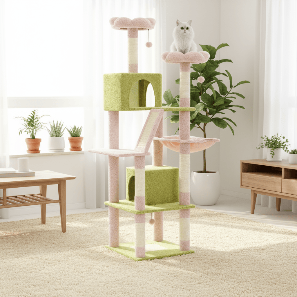theMiaou Arbre à Chat “Everest” – Arbre à Chat XXL Multi-Niveaux avec Hamac et Paniers Douillets
