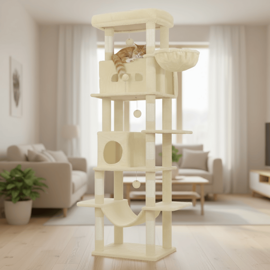 theMiaou Arbre à Chat “Olympus” – Arbre à Chat XXL avec Hamac, Niche et Panier Suspendu