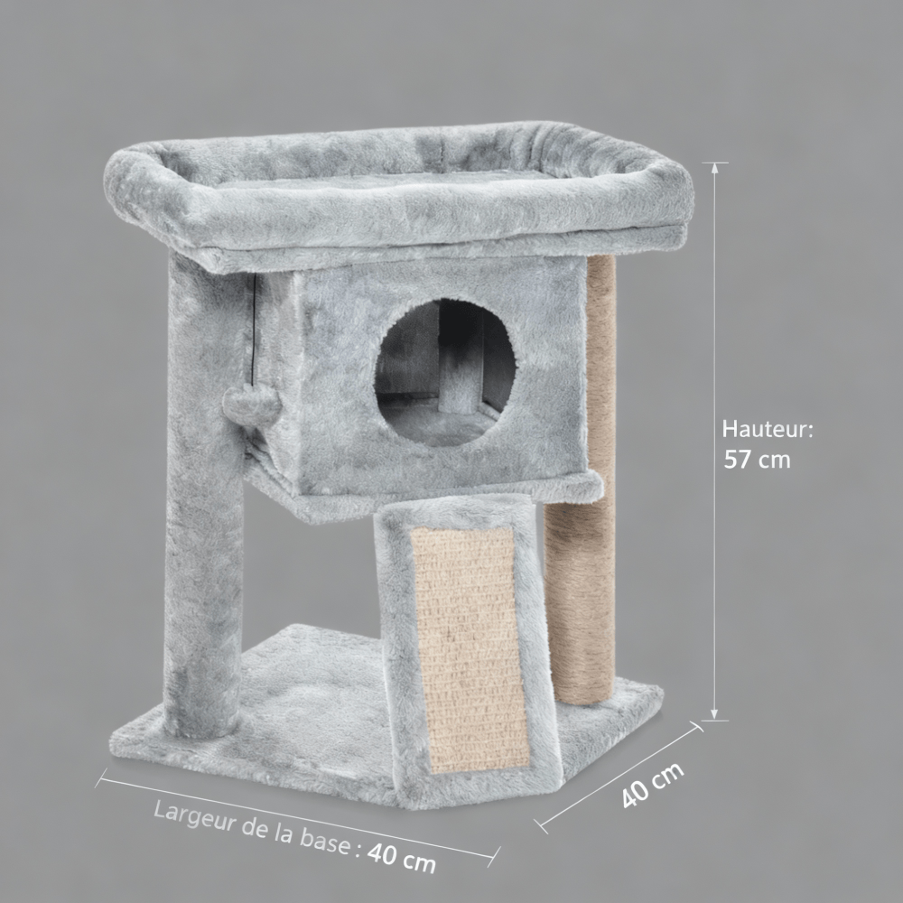 theMiaou Gris Arbre à Chat “Cosy Paws” – Petit Arbre à Chat Gris avec Niche Douillette