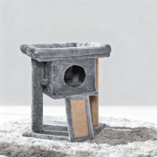 theMiaou Gris Arbre à Chat “Cosy Paws” – Petit Arbre à Chat Gris avec Niche Douillette