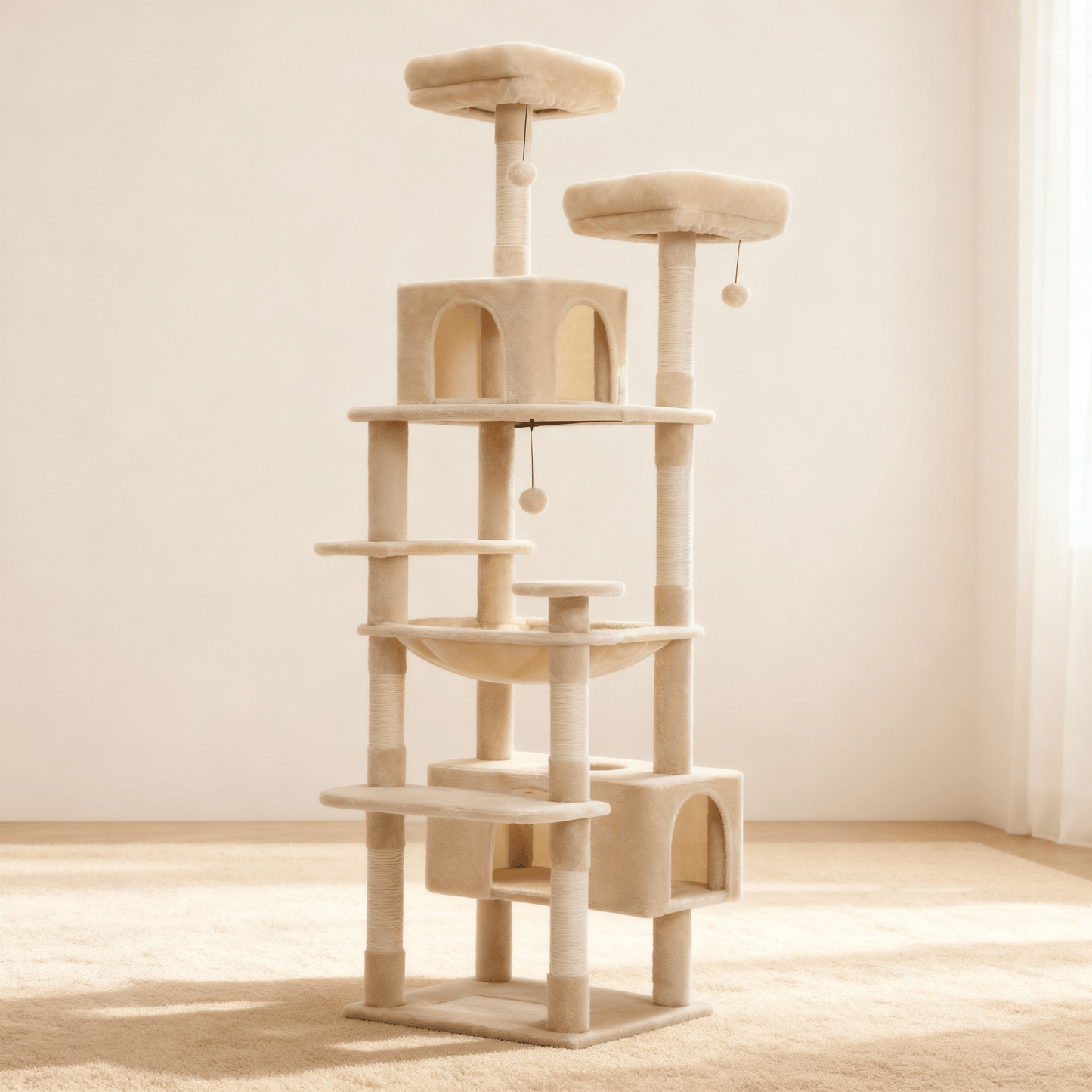 theMiaou Beige Arbre à Chat “Majesty” – Arbre à Chat XXL Stable et Confortable avec Hamac