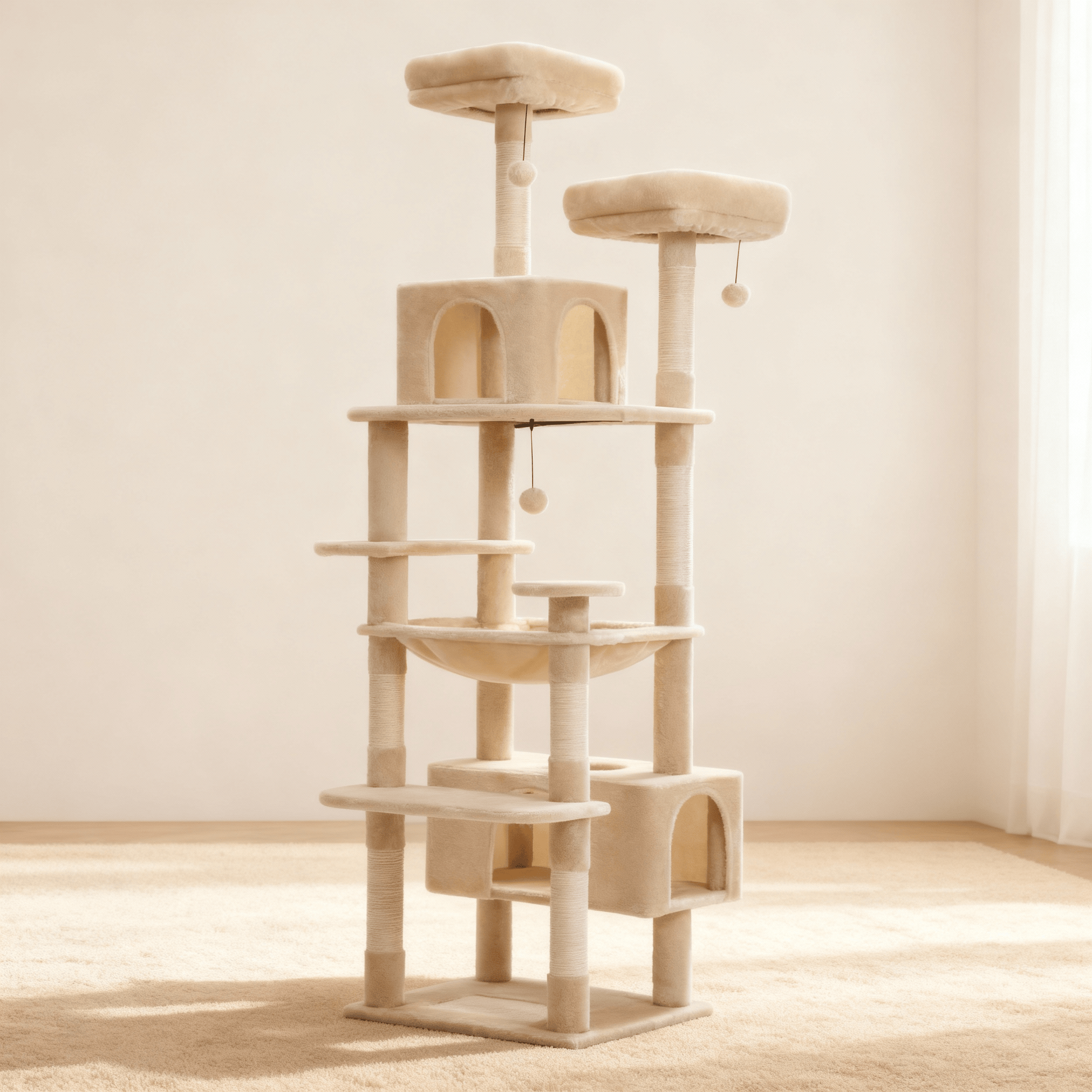 theMiaou Beige Arbre à Chat “Majesty” – Arbre à Chat XXL Stable et Confortable avec Hamac