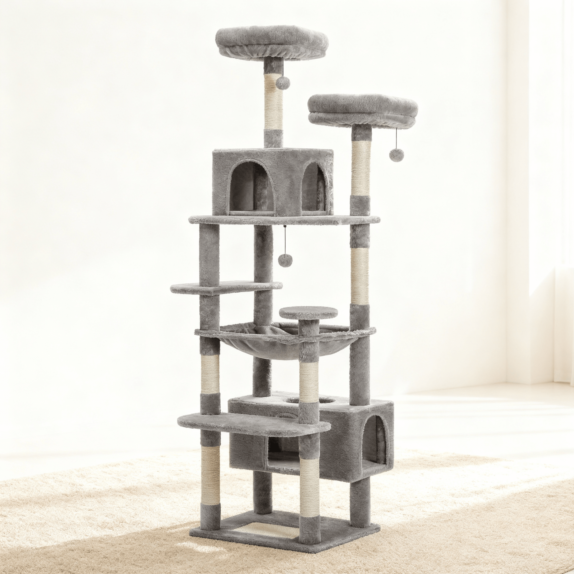 theMiaou Gris Arbre à Chat “Majesty” – Arbre à Chat XXL Stable et Confortable avec Hamac