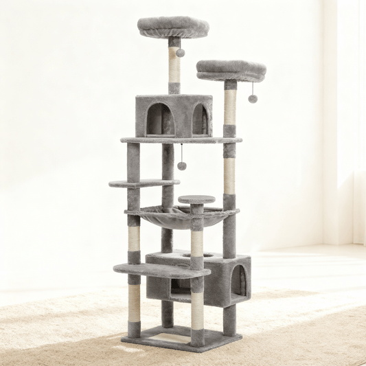 theMiaou Gris Arbre à Chat “Majesty” – Arbre à Chat XXL Stable et Confortable avec Hamac