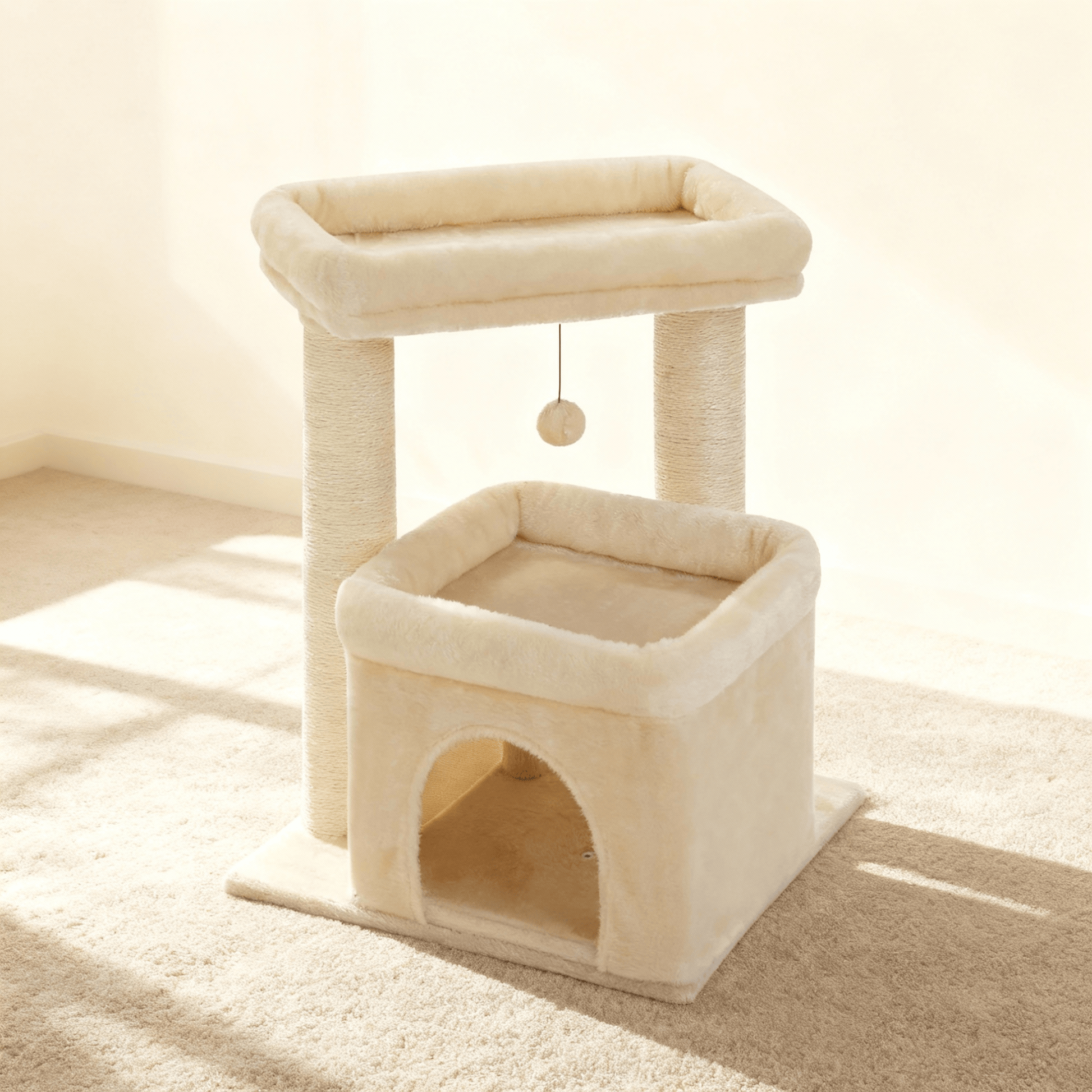 theMiaou Beige Arbre à Chat “Miaou Nest” – Petit Arbre à Chat avec Niche Confortable