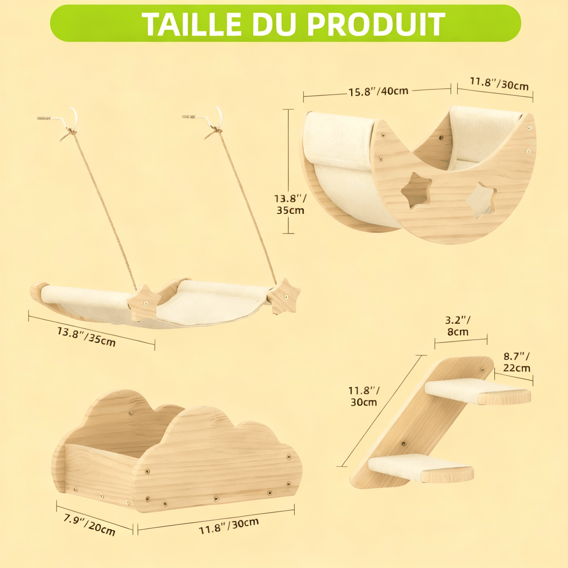 theMiaou 6 pièces Arbre à Chat Mural “Nimbus” – Design Nuage & Hamac Suspendu