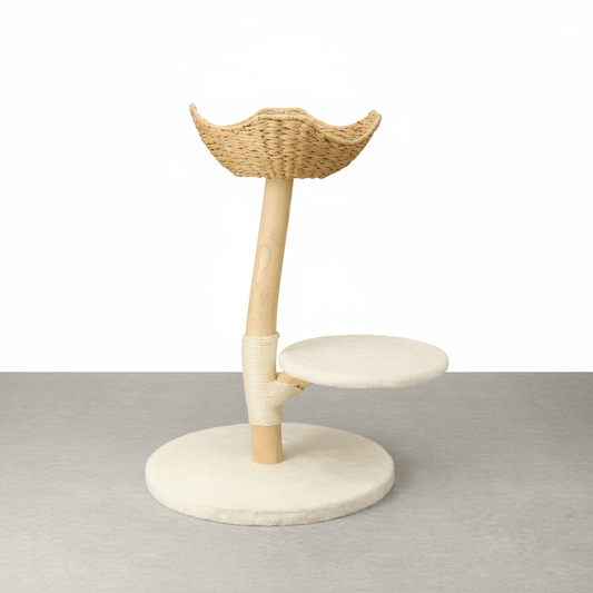 theMiaou Blanc Arbre à Chat “Natura” – Petit Arbre à Chat Design en Bois Naturel & Plateforme Douce
