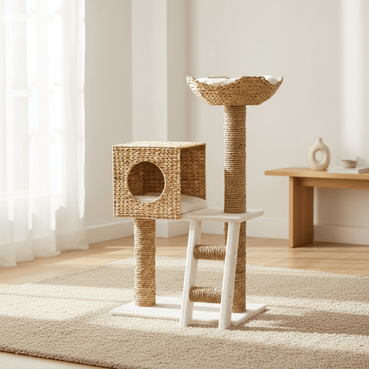 theMiaou Bois Arbre à Chat “Natural Loft” – Petit Arbre à Chat Design en Osier & Bois