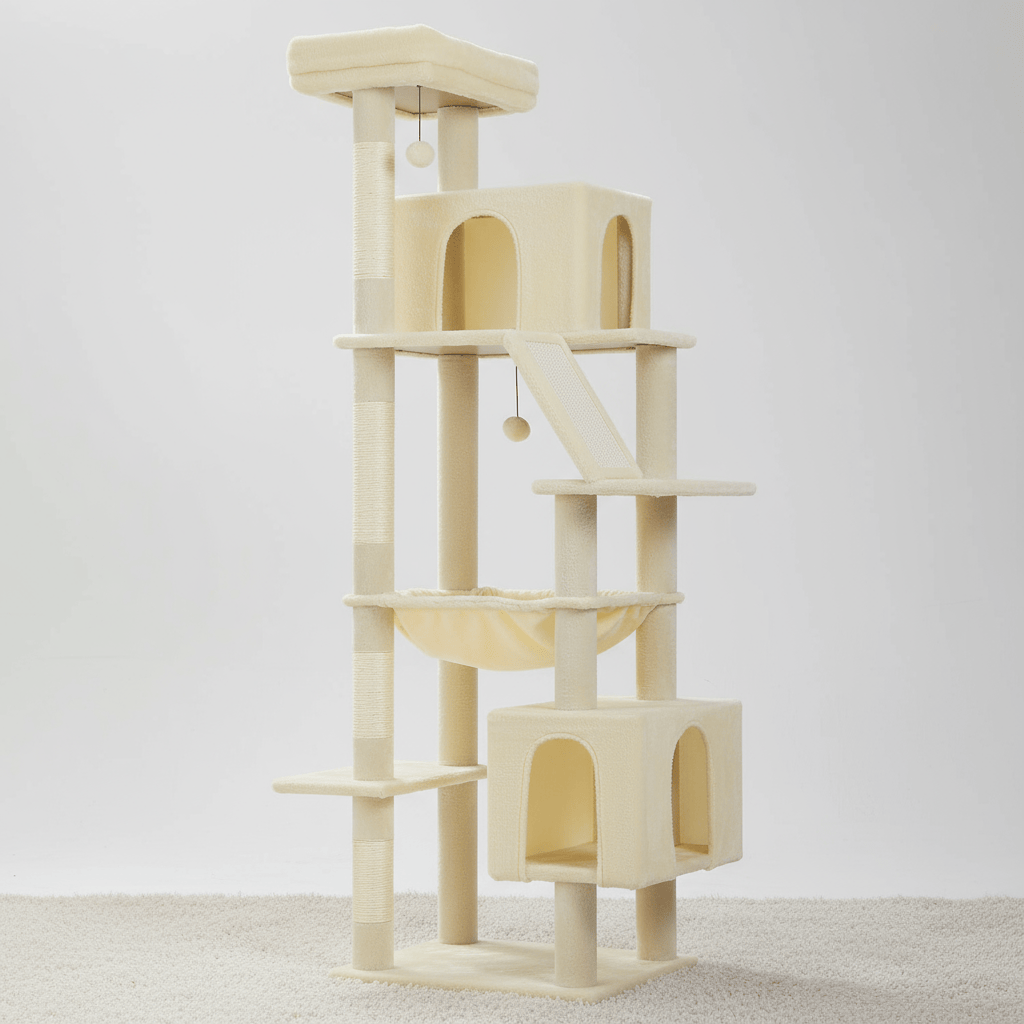 theMiaou Beige Arbre à Chat “Nébula” – Arbre à Chat XXL Tour Haute et Confortable