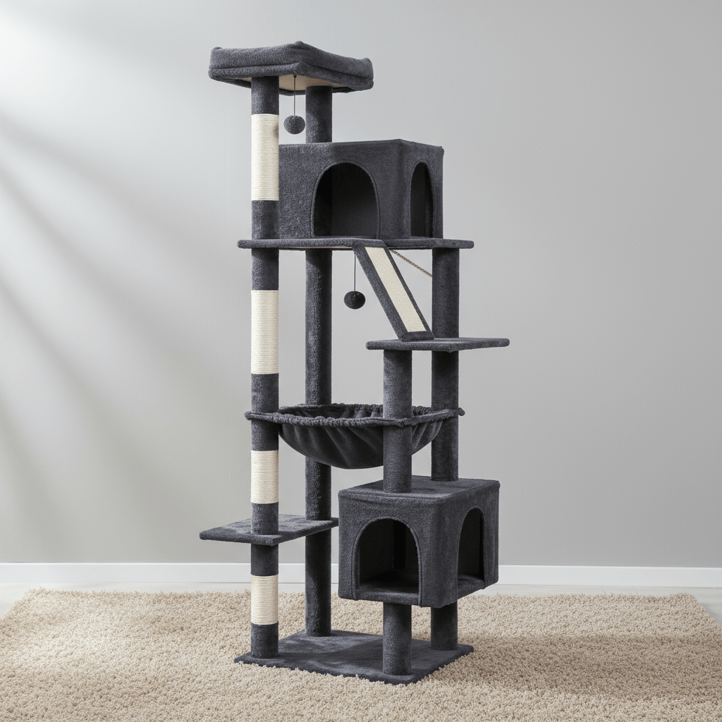 theMiaou Gris anthracite Arbre à Chat “Nébula” – Arbre à Chat XXL Tour Haute et Confortable