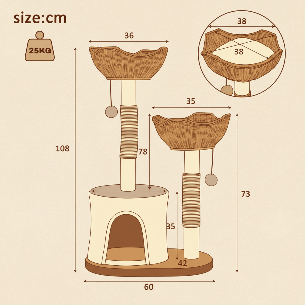 theMiaou Blanc Arbre à Chat “Osaka” – Grand Arbre à Chat Design en Bois et Double Panier