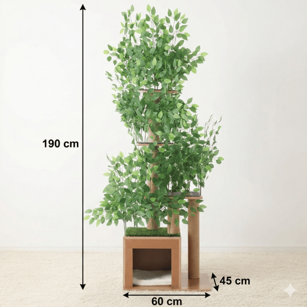theMiaou Bois Arbre à Chat “Canopée” – Arbre à Chat XXL en Bois et Feuillage Naturel