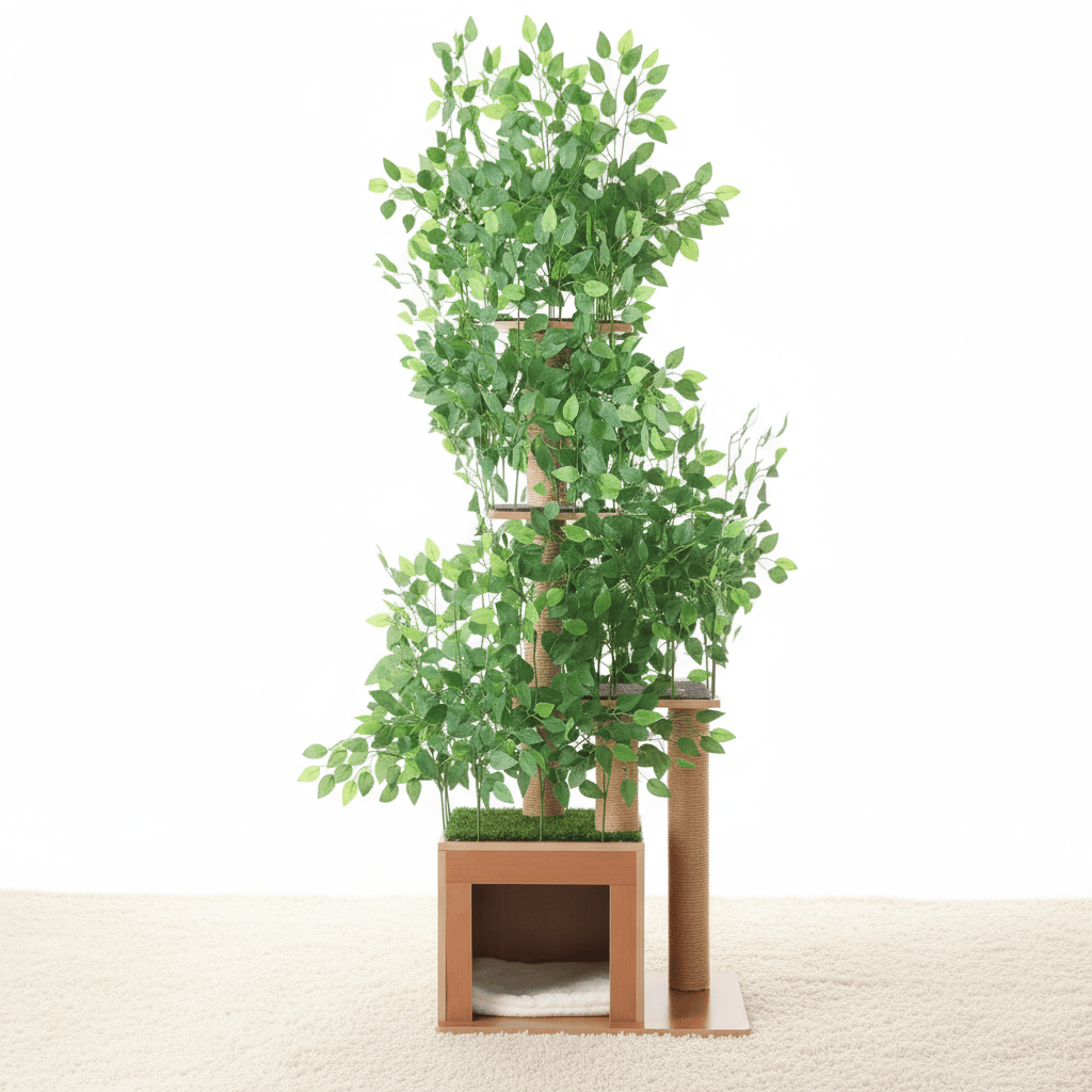 theMiaou Bois Arbre à Chat “Canopée” – Arbre à Chat XXL en Bois et Feuillage Naturel