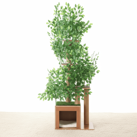 theMiaou Bois Arbre à Chat “Canopée” – Arbre à Chat XXL en Bois et Feuillage Naturel