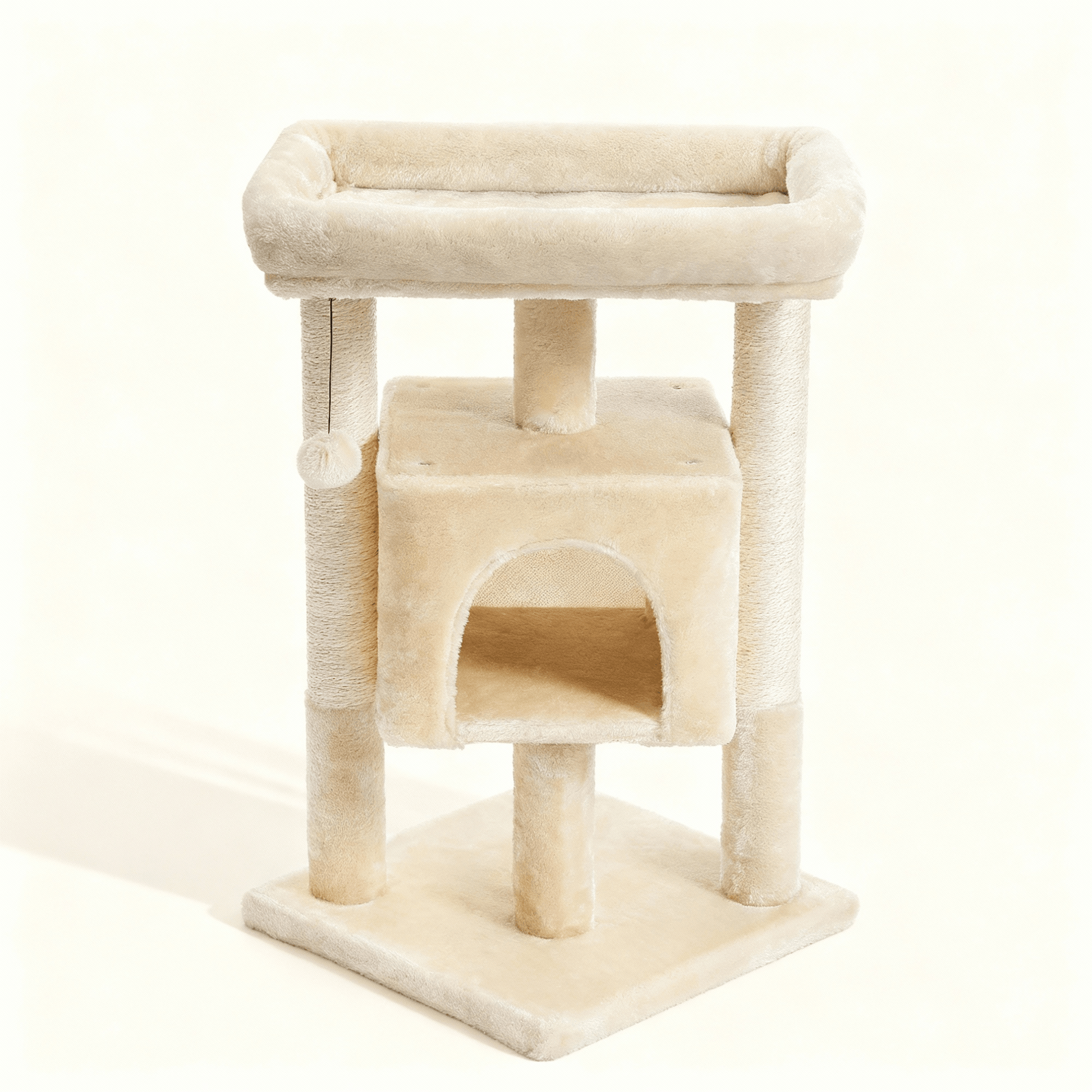 theMiaou Beige Arbre à Chat “Soft Haven” – Petit Arbre à Chat Doux avec Niche et Griffoirs