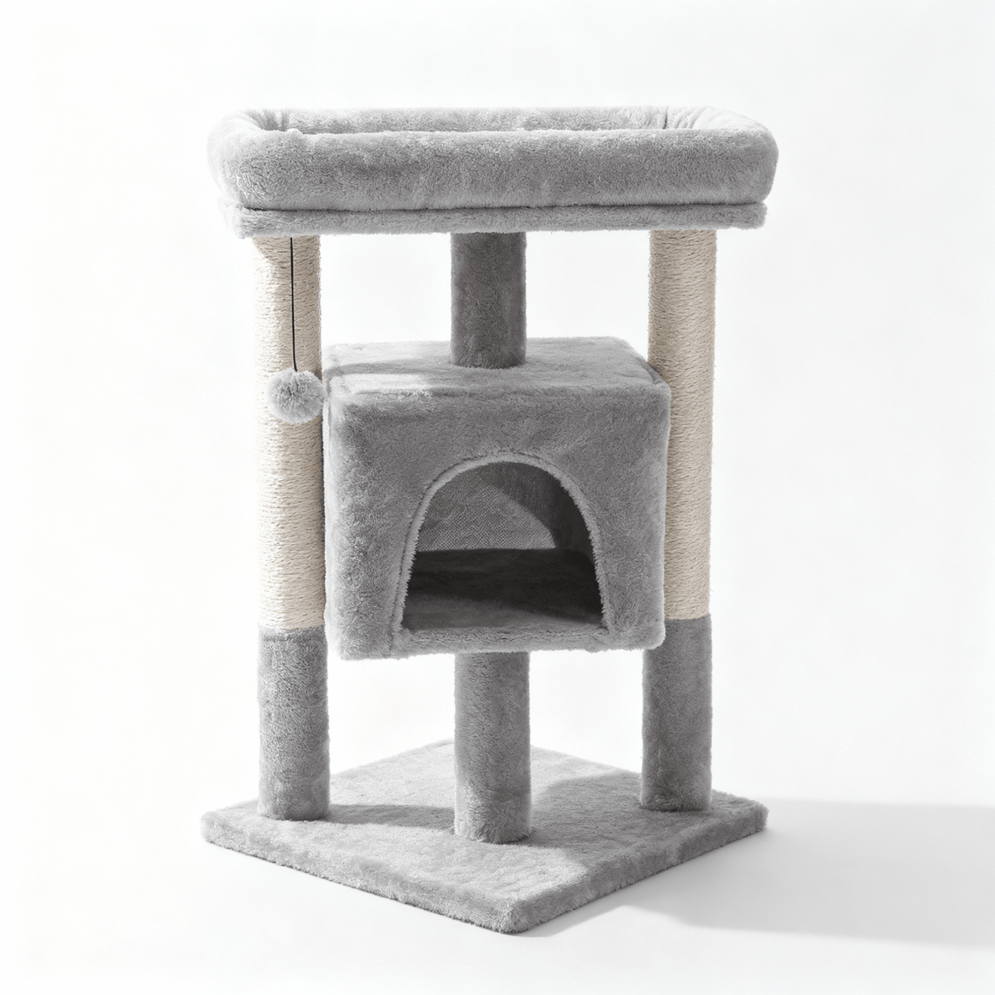 theMiaou Gris Arbre à Chat “Soft Haven” – Petit Arbre à Chat Doux avec Niche et Griffoirs