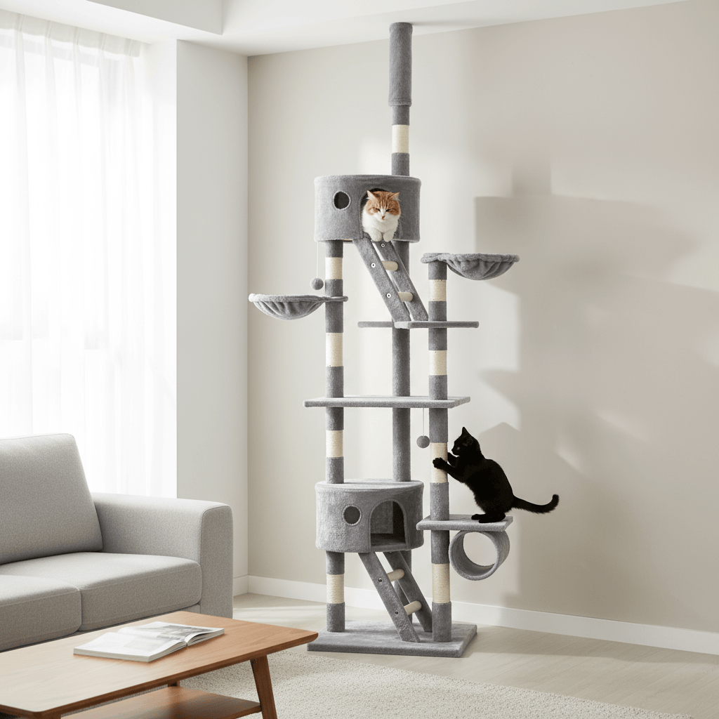 theMiaou Arbre à Chat “Arka” – Arbre à Chat Sol au Plafond Multi-niveaux et Ultra Stable